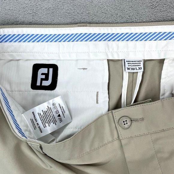FootJoy Golf Performance Stretch Mens Pleated Tan Pants Athletic Casual 38x30 - Picture 5 of 10